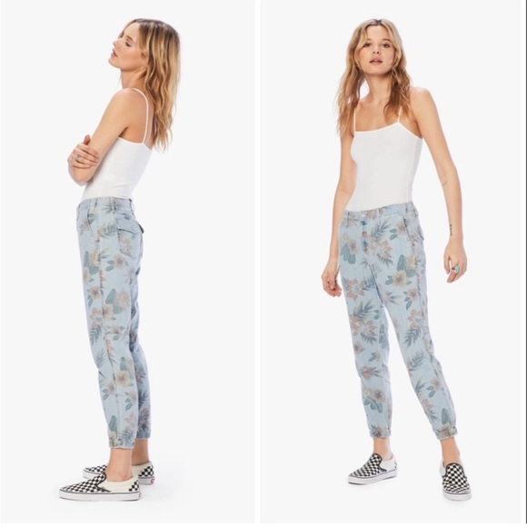 MOTHER Pants - MOTHER Floral Track Pants in Blue and Pink